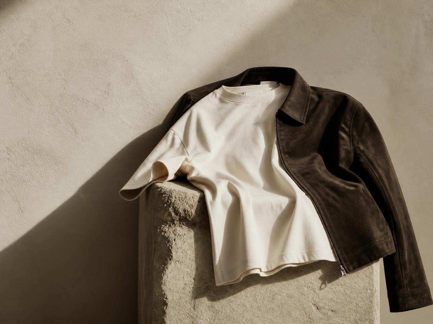 Folded tee, jacket, bottoms and socks